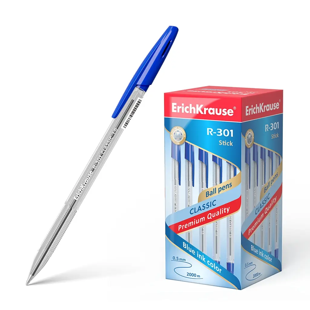 Erichkrause Boligrafo R-301 Classic Stick 1.0 - Cuerpo Transparente Hexagonal - Punta de 1.0mm - Tin