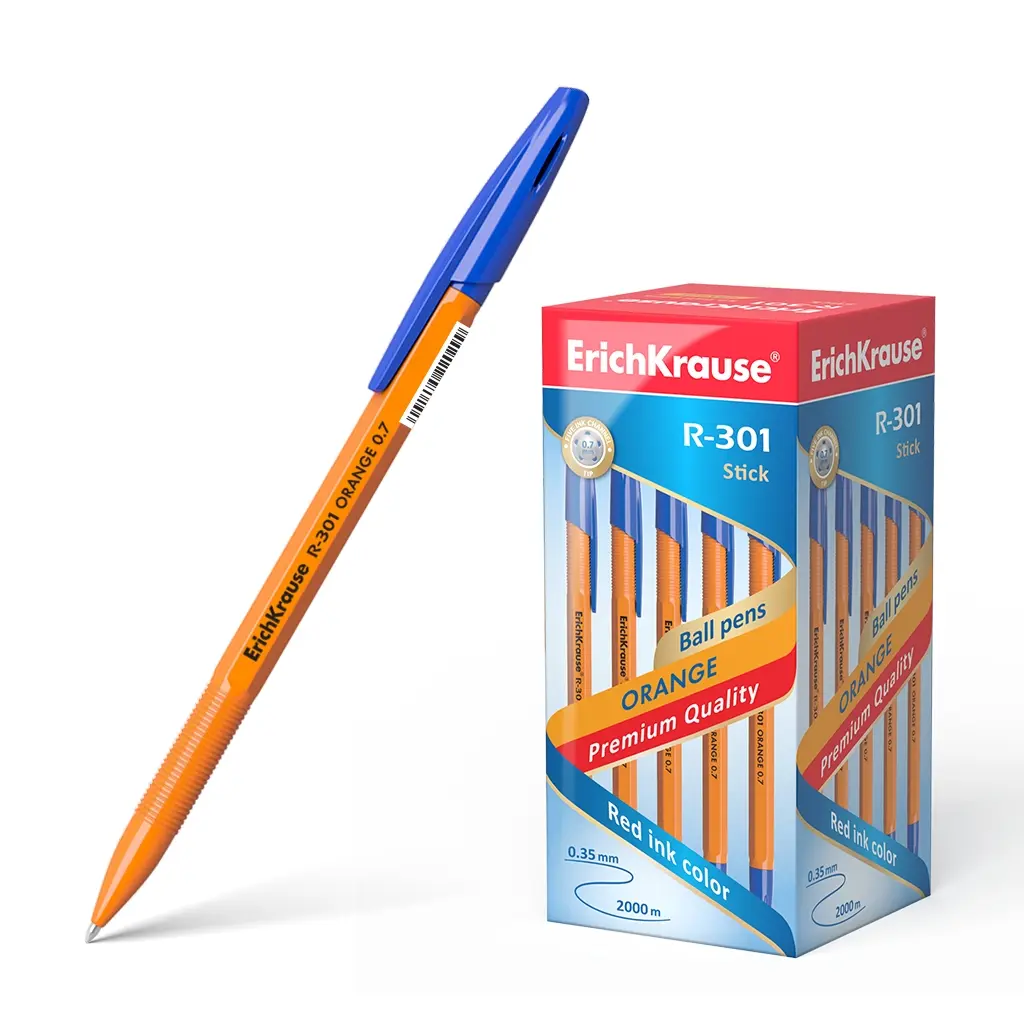 Erichkrause Boligrafo R-301 Naranja Stick 0.7 - Cuerpo Hexagonal Opaco - Punta de 0.7mm - Tinta de S