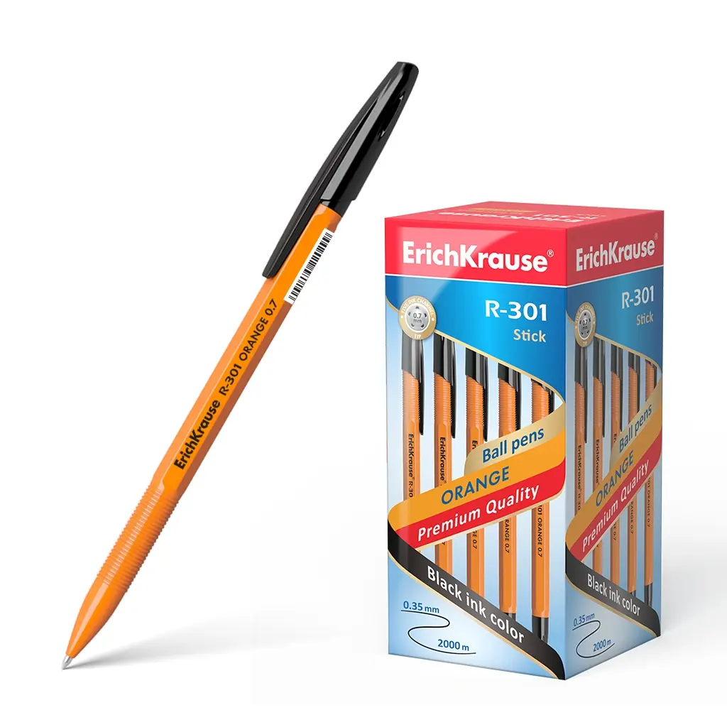Erichkrause Boligrafo R-301 Naranja Stick 0.7 - Cuerpo Hexagonal Opaco - Punta de 0.7mm - Tinta de S