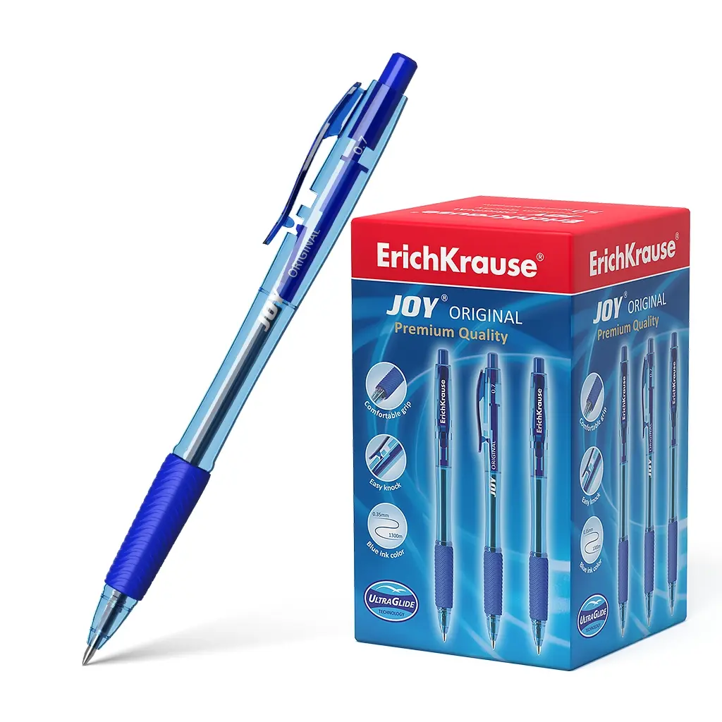 Erichkrause Boligrafo Automatico Joy Original - Ultra Glide Technology - Cuerpo Redondo Translucido 