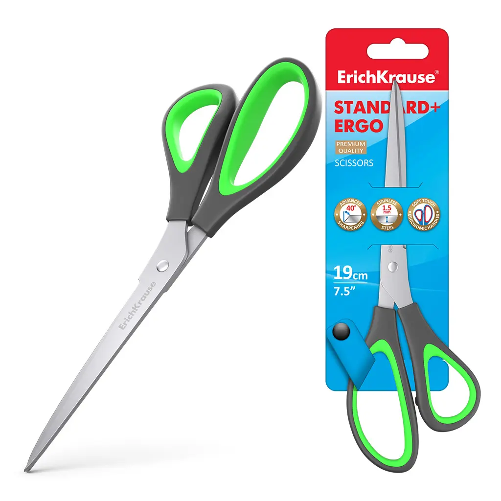 Erichkrause Tijeras Standard+ Ergo - Cuchillas de Acero Inoxidable - Afilado Doble Avanzado - Resist