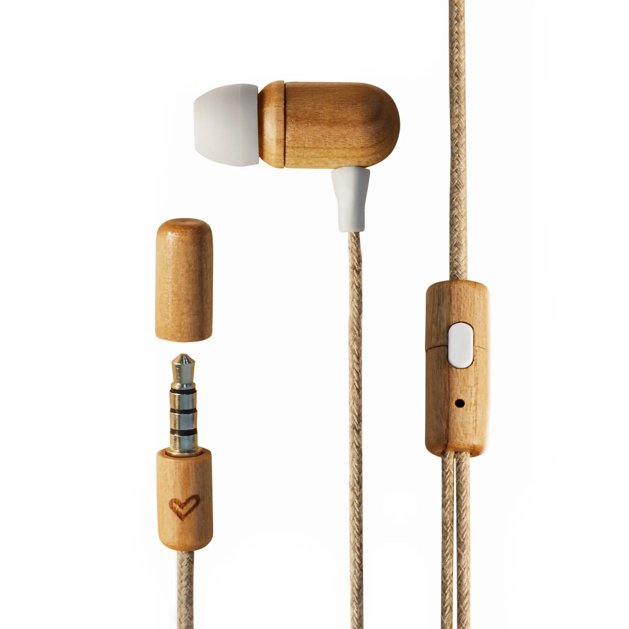 Energy Sistem Auriculares Eco CherryWood - Mini Jack - Madera Sostenible - Cable de Ca�amo - Microfo
