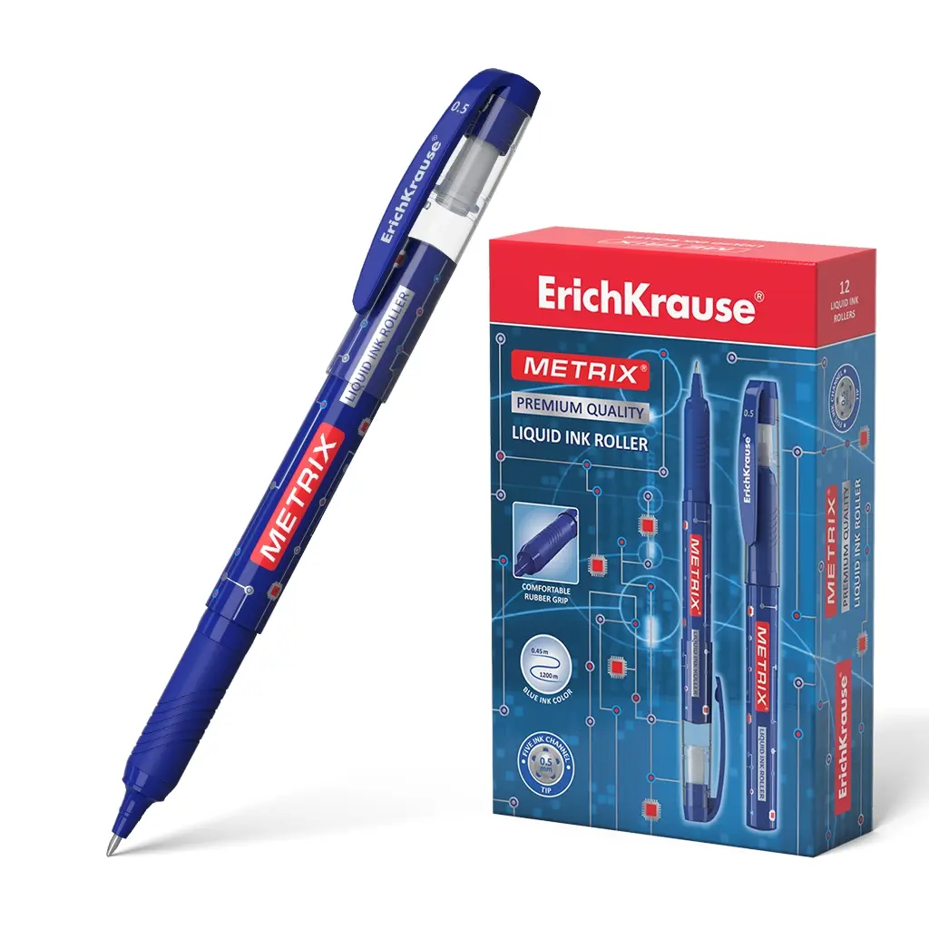 Erichkrause Metrix - Roller Clasico con Punta Normal - Cuerpo Ligero de Plastico - Tinta de Gel de S