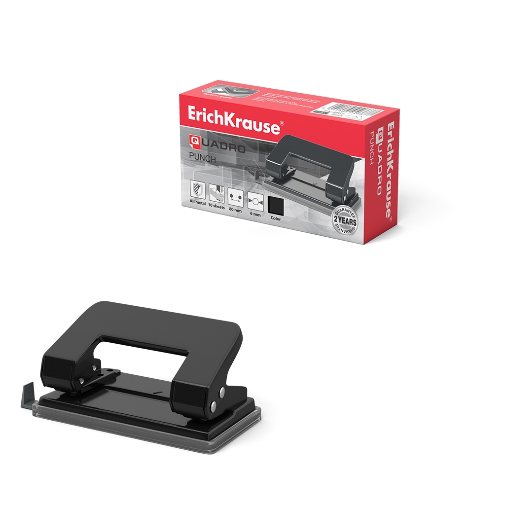 Erichkrause Perforadora Quadro - Perfora Hasta 10 Hojas - Cuerpo y Mecanismo de Acero - Garantia de 