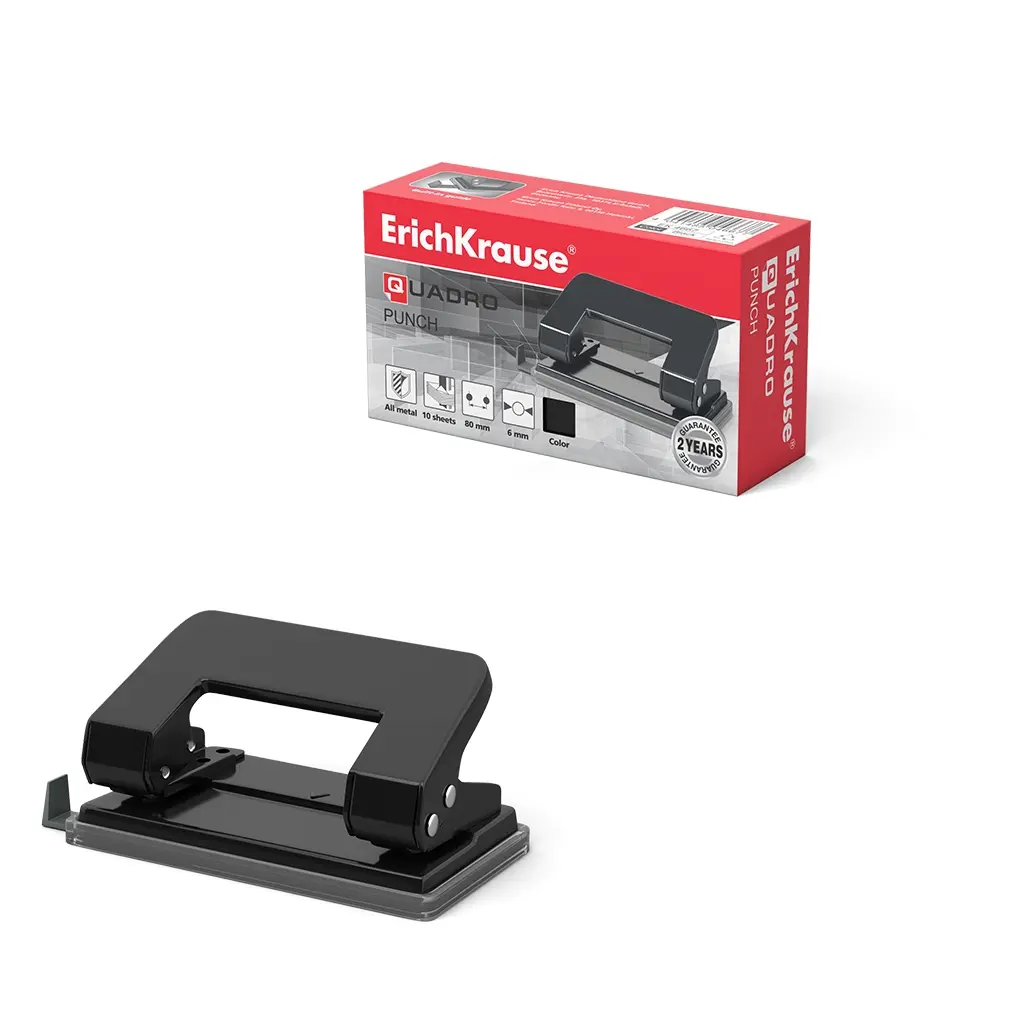 Erichkrause Perforadora Quadro - Perfora Hasta 10 Hojas - Cuerpo y Mecanismo de Acero - Garantia de 