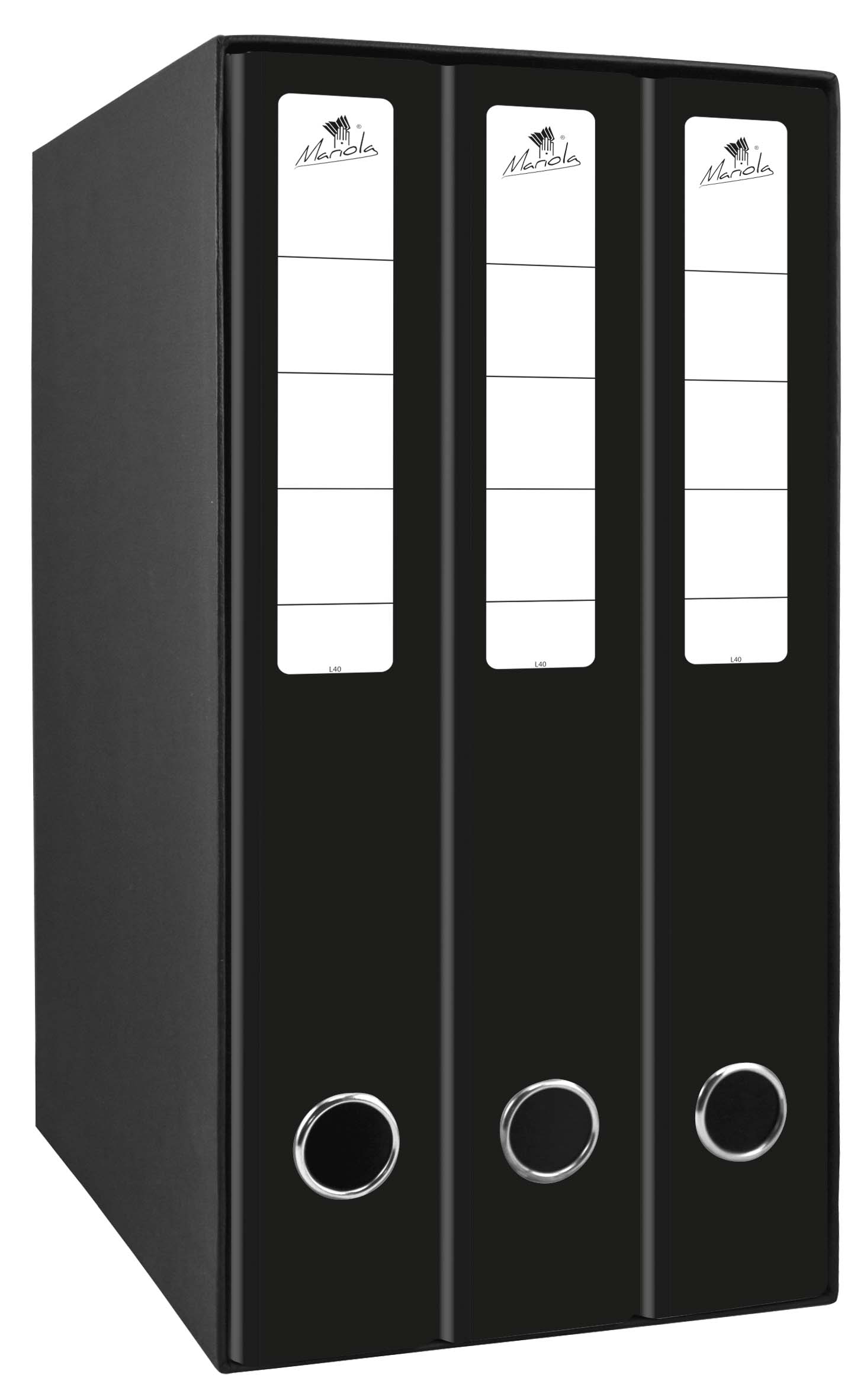 Mariola Box Modulo de 3 Archivadores con Rado 2 Anillas 40mm - Tama�o 35x26x17cm - Carton Forrado - 