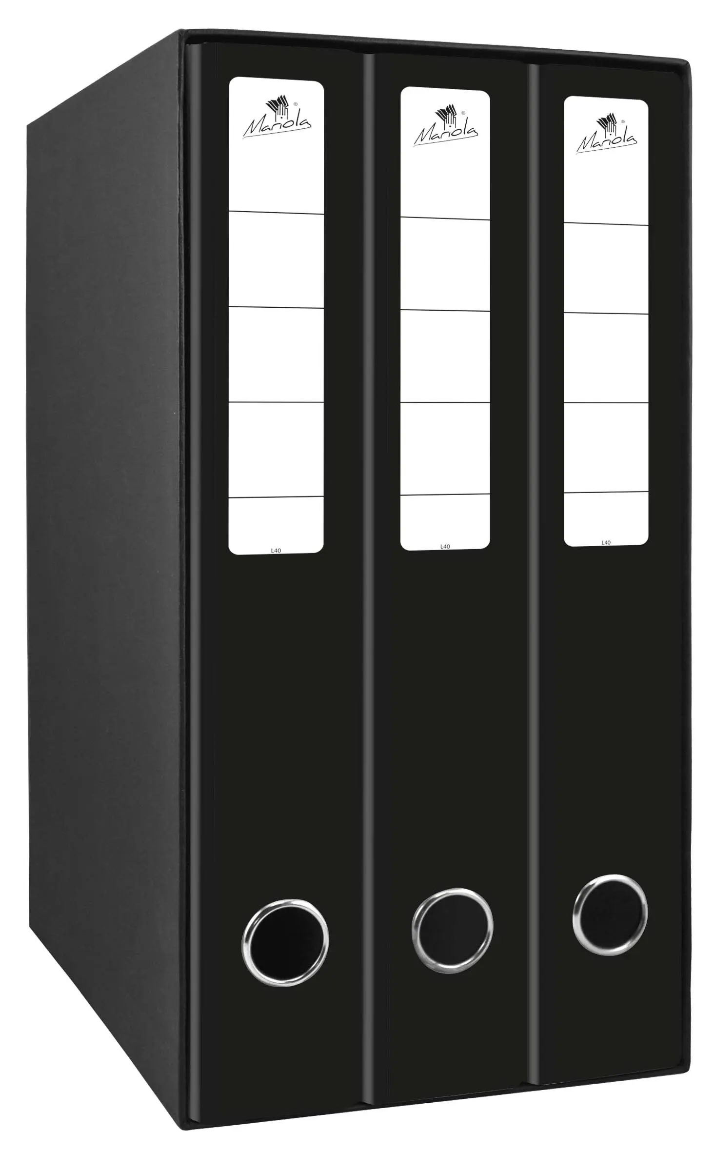 Mariola Box Modulo de 3 Archivadores con Rado 2 Anillas 40mm - Tama�o 35x26x17cm - Carton Forrado - 