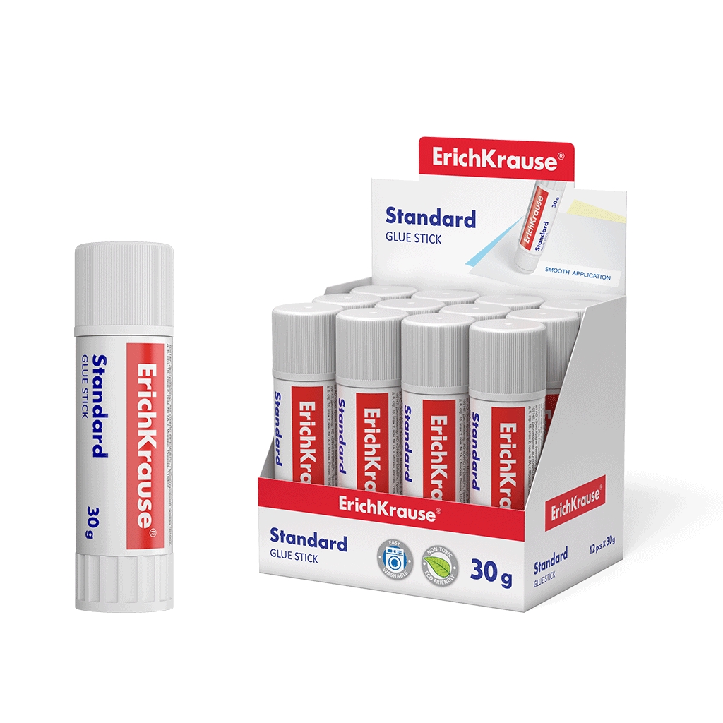 Erichkrause Pegamento en Barra Standard - 30G - Expositor 12 uds. - Pegado Rapido y Confiable - Faci