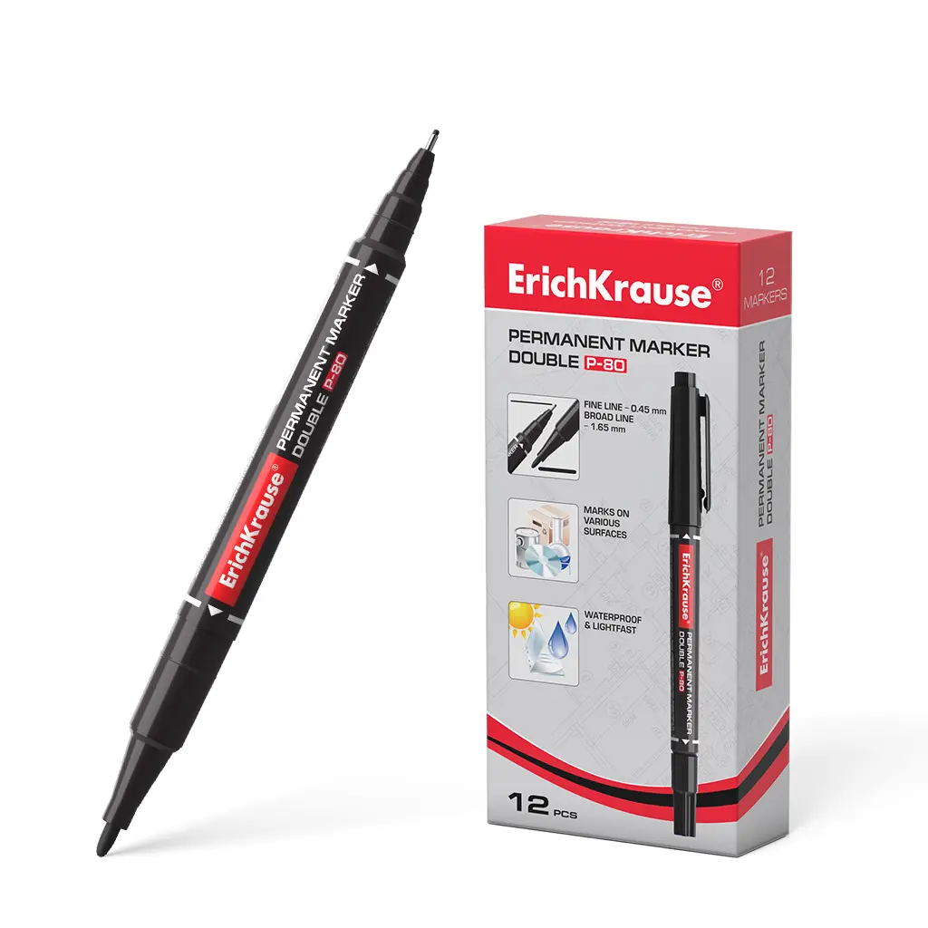 Erichkrause Double P-80 Doble Cara Marcador Permanente - Universal y Fineliner 2 en 1 - Tinta a Base