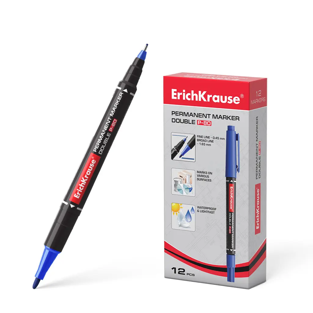 Erichkrause Double P-80 Doble Cara Marcador Permanente - Universal y Fineliner 2 en 1 - Tinta a Base