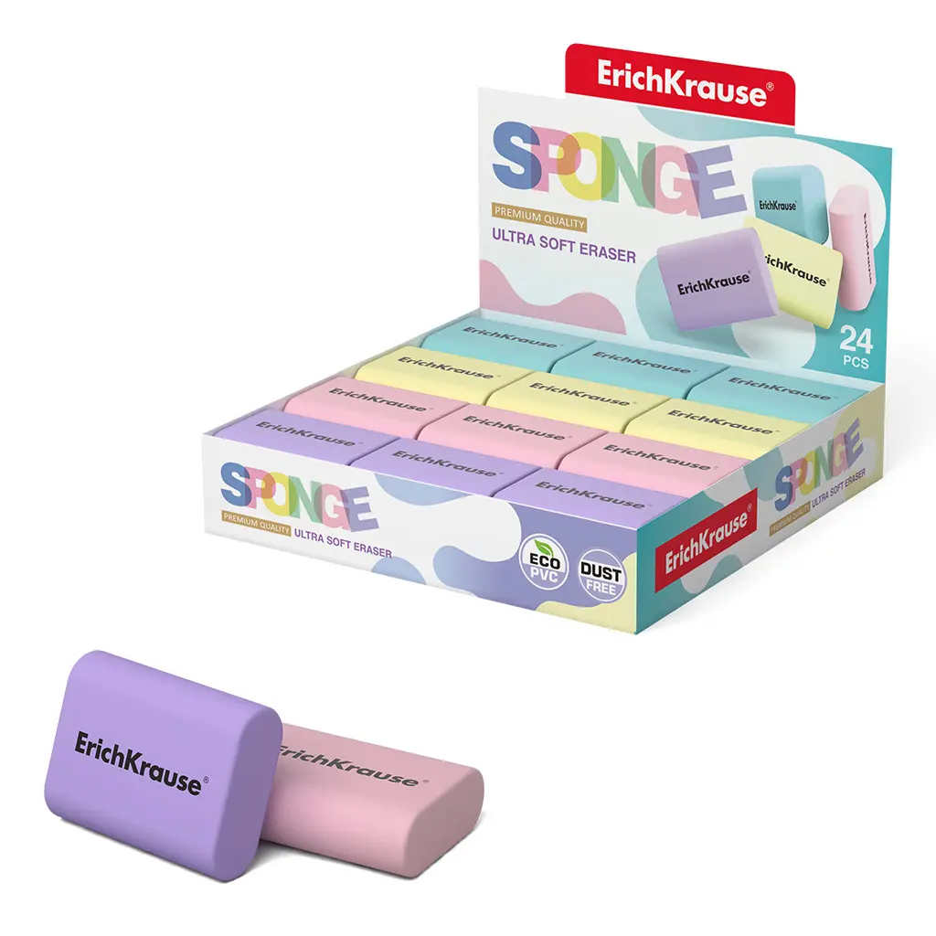 Erichkrause Sponge Goma de Borrar - Borrador Super Suave - Forma Ergonomica - Hipoalergenico Eco-Pvc