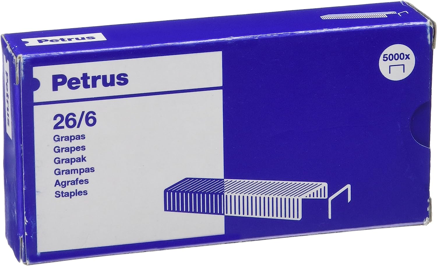 Petrus Caja de 5000 Grapas 26/6 Cobreadas - Hasta 30 Hojas - Patilla de 6mm