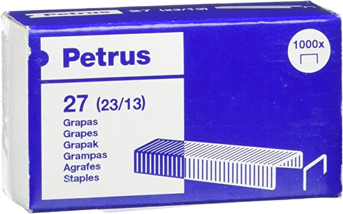 Petrus Caja de 1000 Grapas 23/13 Cobreadas - Hasta 100 Hojas - Patilla de 13mm