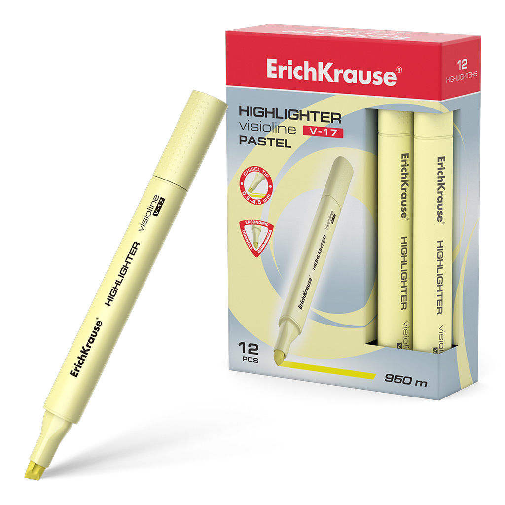 Erichkrause Visioline V-17 Pastel - Marcador de Texto - Punta Biselada - Tinta Fluorescente a Base d