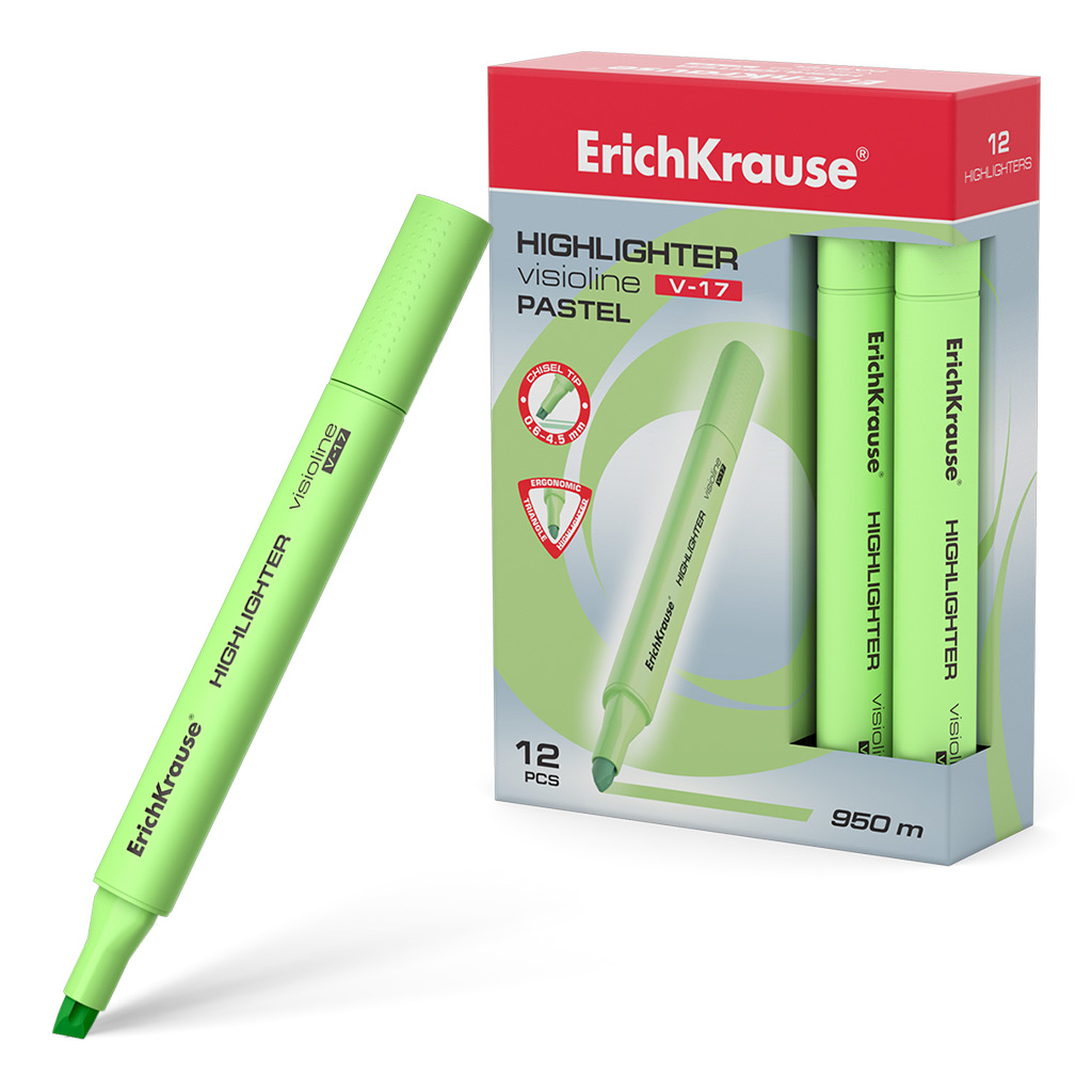 Erichkrause Visioline V-17 Pastel - Marcador de Texto - Punta Biselada - Tinta Fluorescente a Base d