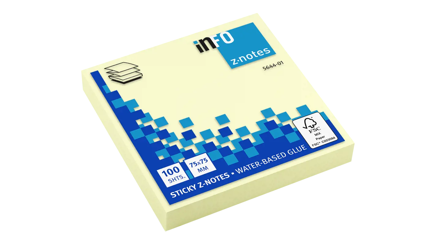 Global Notes inFO Z-Notes Bloc de 100 Notas Adhesivas 75 x 75mm - Plegadas en Forma de Z - Certifica