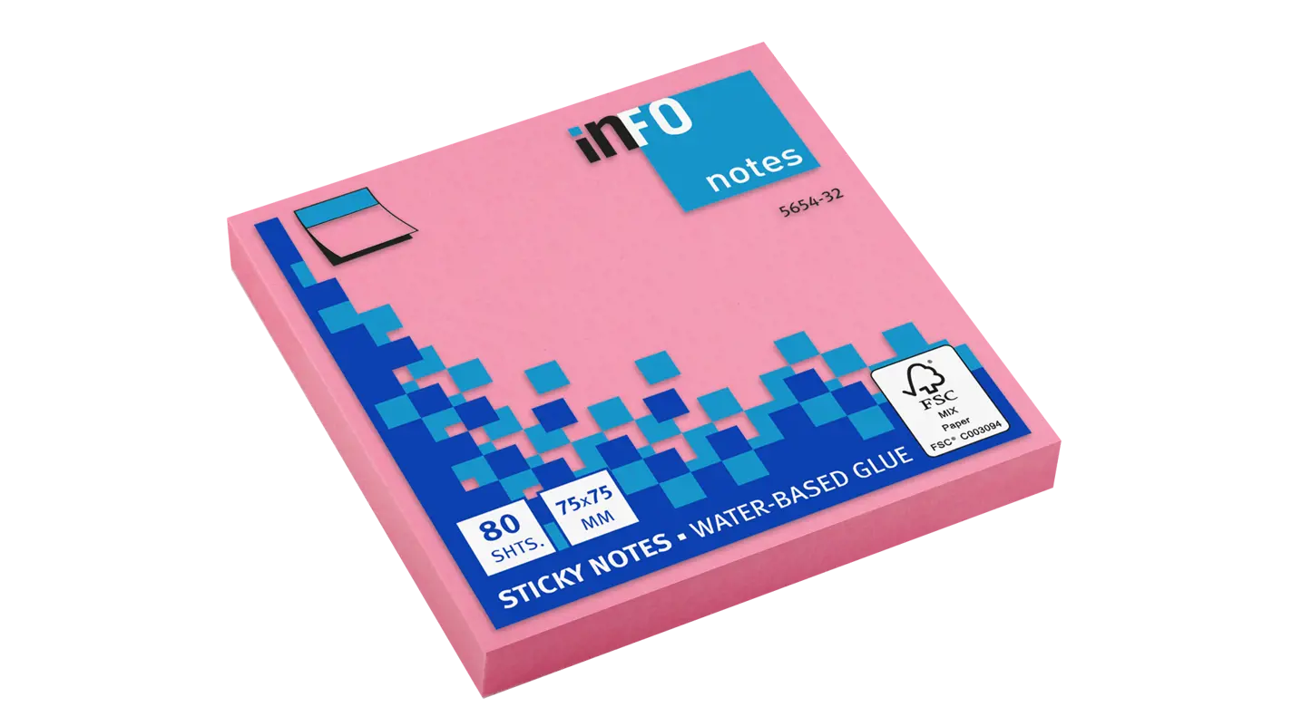 Global Notes inFO Brillant Bloc de 80 Notas Adhesivas 75 x 75mm - Certificacion FSC? - Color Rosa