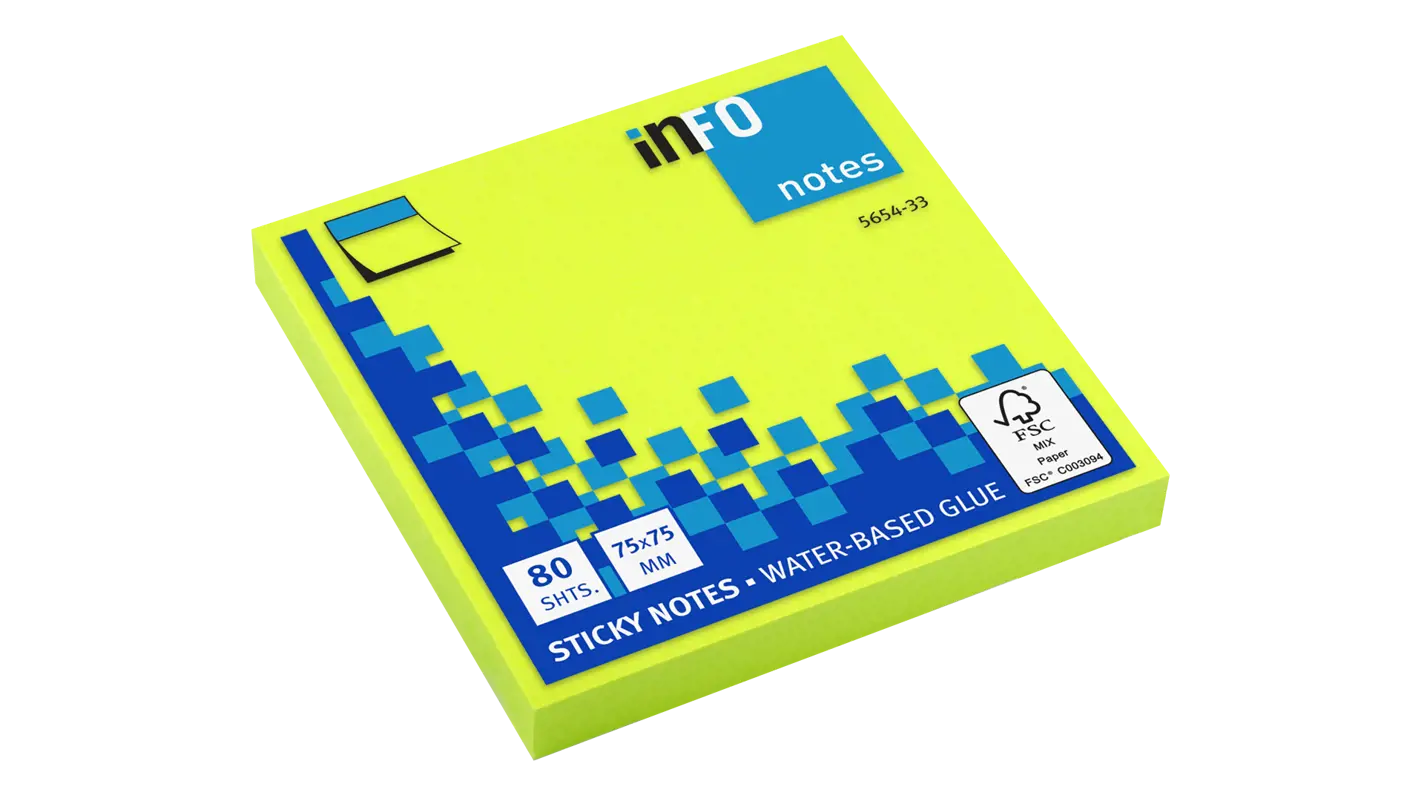 Global Notes inFO Brillant Bloc de 80 Notas Adhesivas 75 x 75mm - Certificacion FSC? - Color Verde