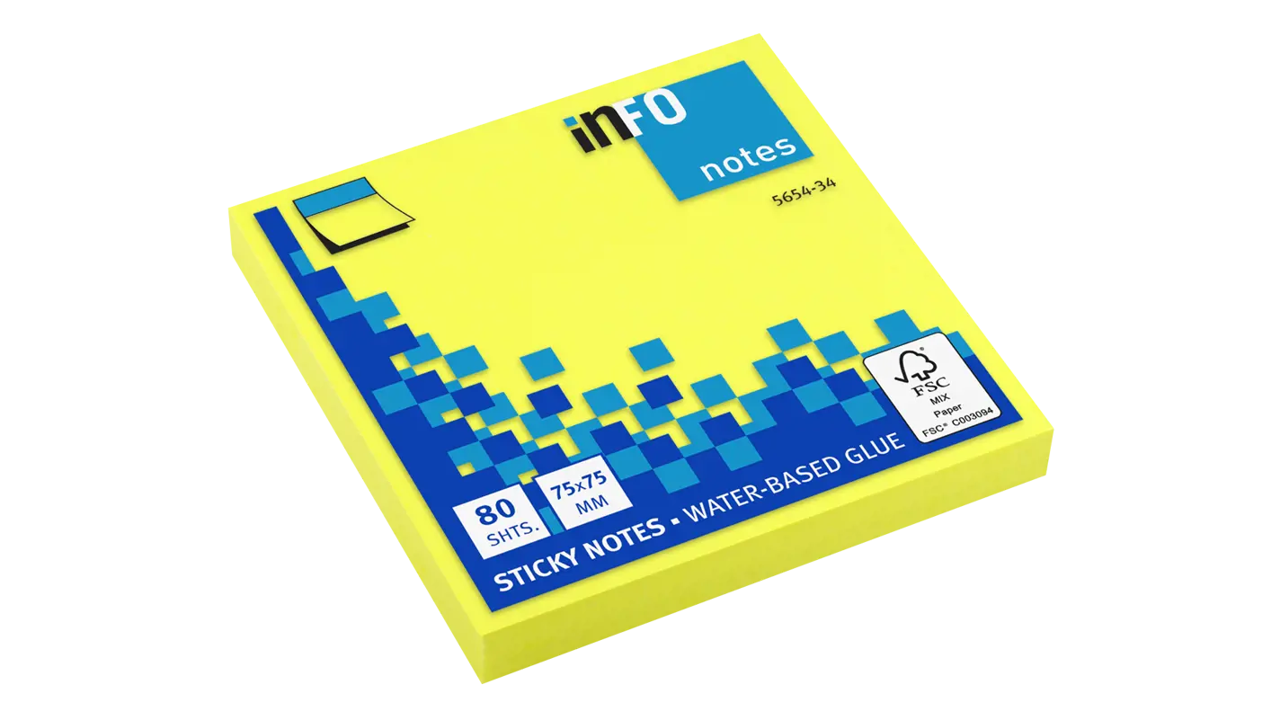 Global Notes inFO Brillant Bloc de 80 Notas Adhesivas 75 x 75mm - Certificacion FSC? - Color Amarill