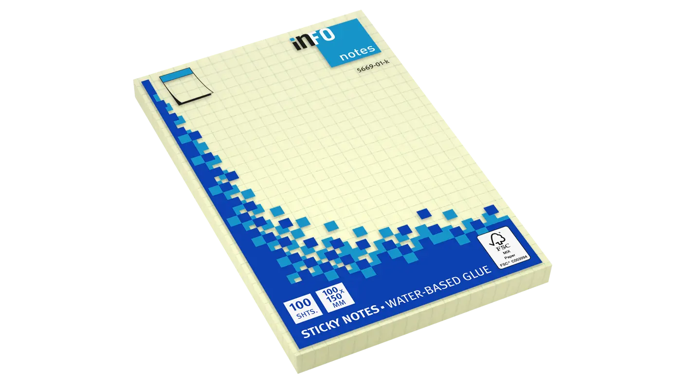 Global Notes inFO Bloc de 100 Notas Adhesivas con Cuadricula 150 x 100mm - Certificacion FSC? - Colo