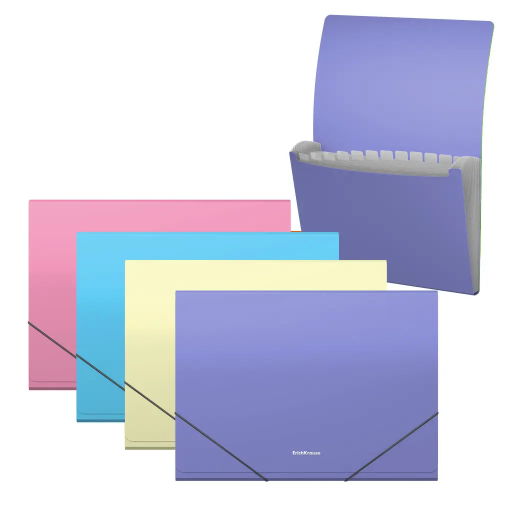 Erichkrause Pack de 4 Clasificadores Matt Pastel - 12 Fundas - Tamao A4 - Colores Surtidos