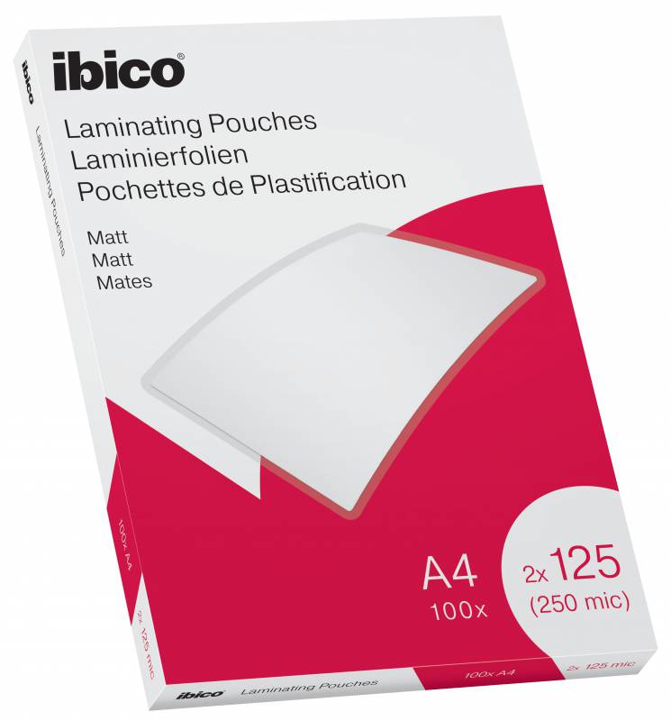 Ibico Caja de 100 Laminas de Plastificar Mate A4 125 Micras - Superficie Mate - Plastifica Papel, Fo