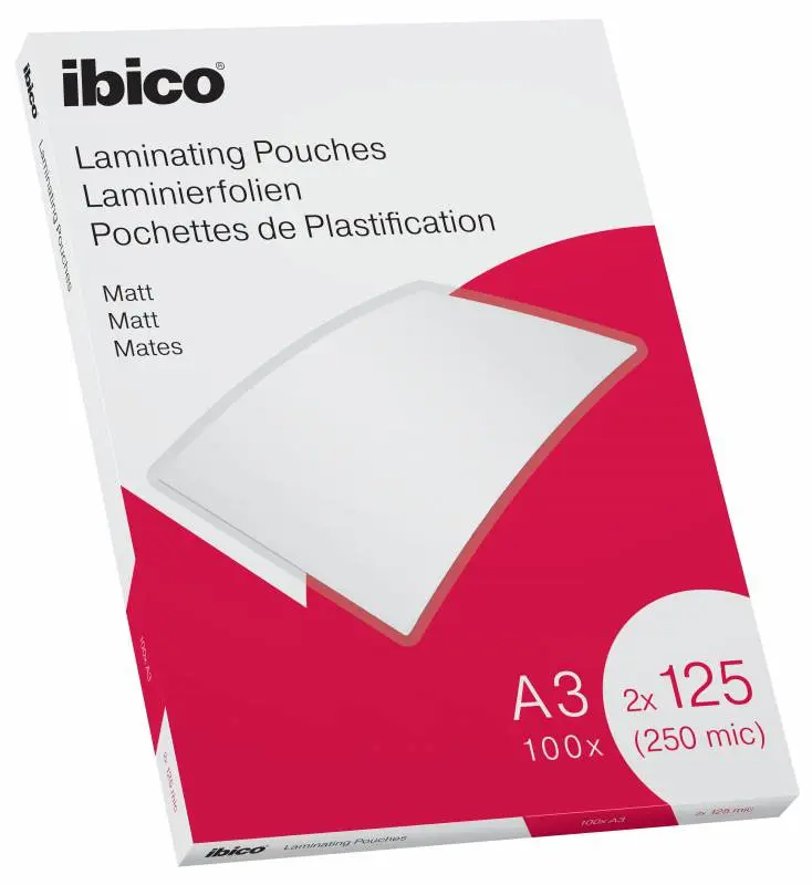 Ibico Caja de 100 Laminas de Plastificar Mate A3 125 Micras - Superficie Mate - Plastifica Papel, Fo