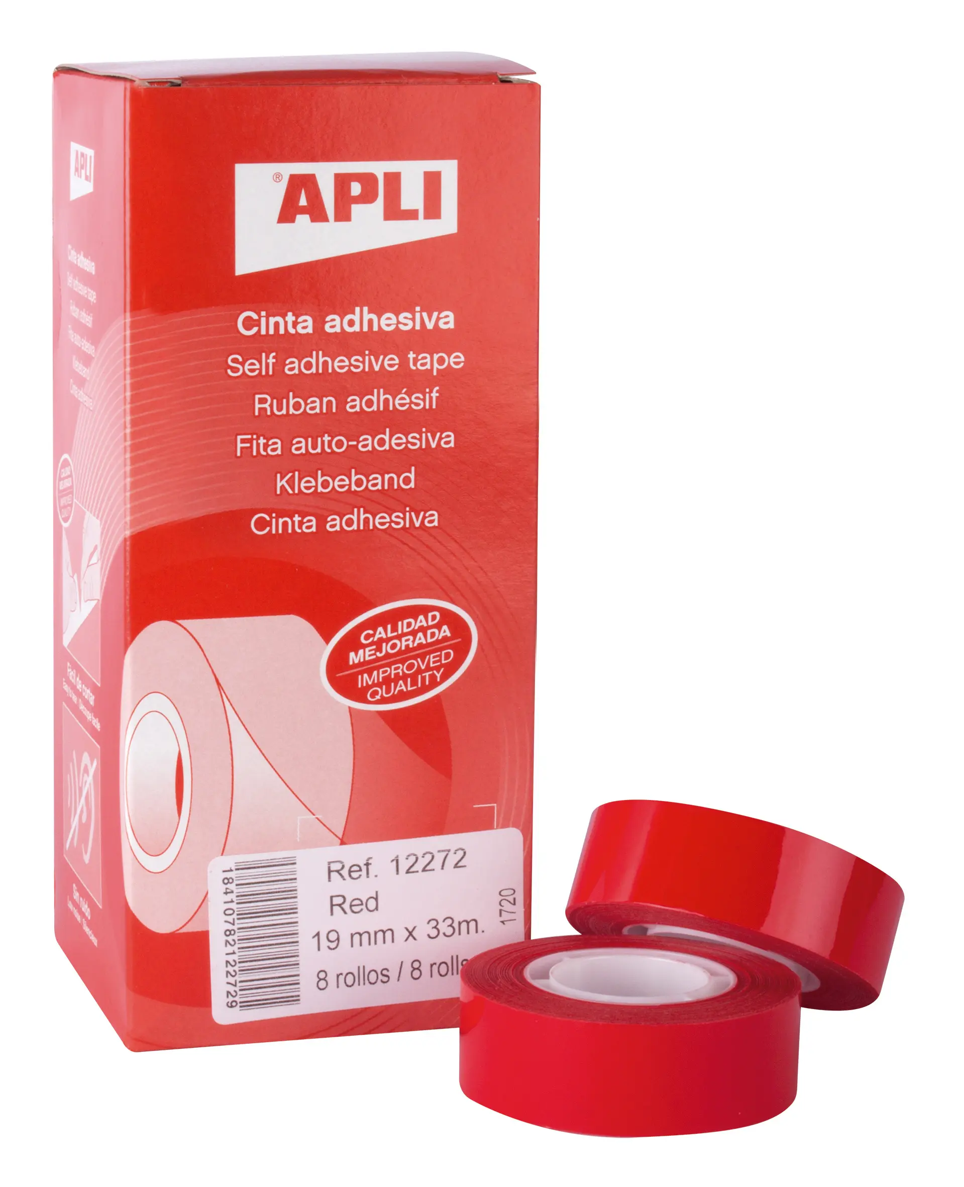 Apli Cinta Adhesiva Roja 19mm x 33m - Resistente al Desgarro - Facil de Cortar - Ideal para Manualid
