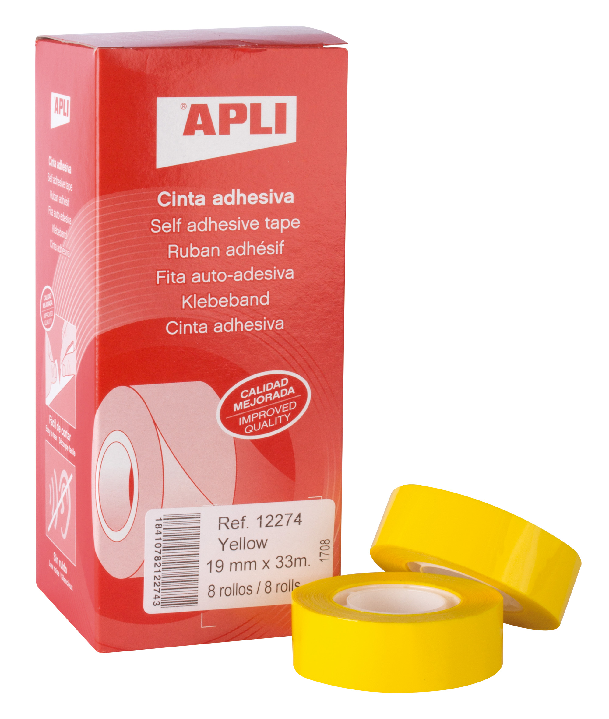 Apli Cinta Adhesiva Amarilla 19mm x 33m - Resistente al Agua y a la Intemperie - Facil de Cortar con