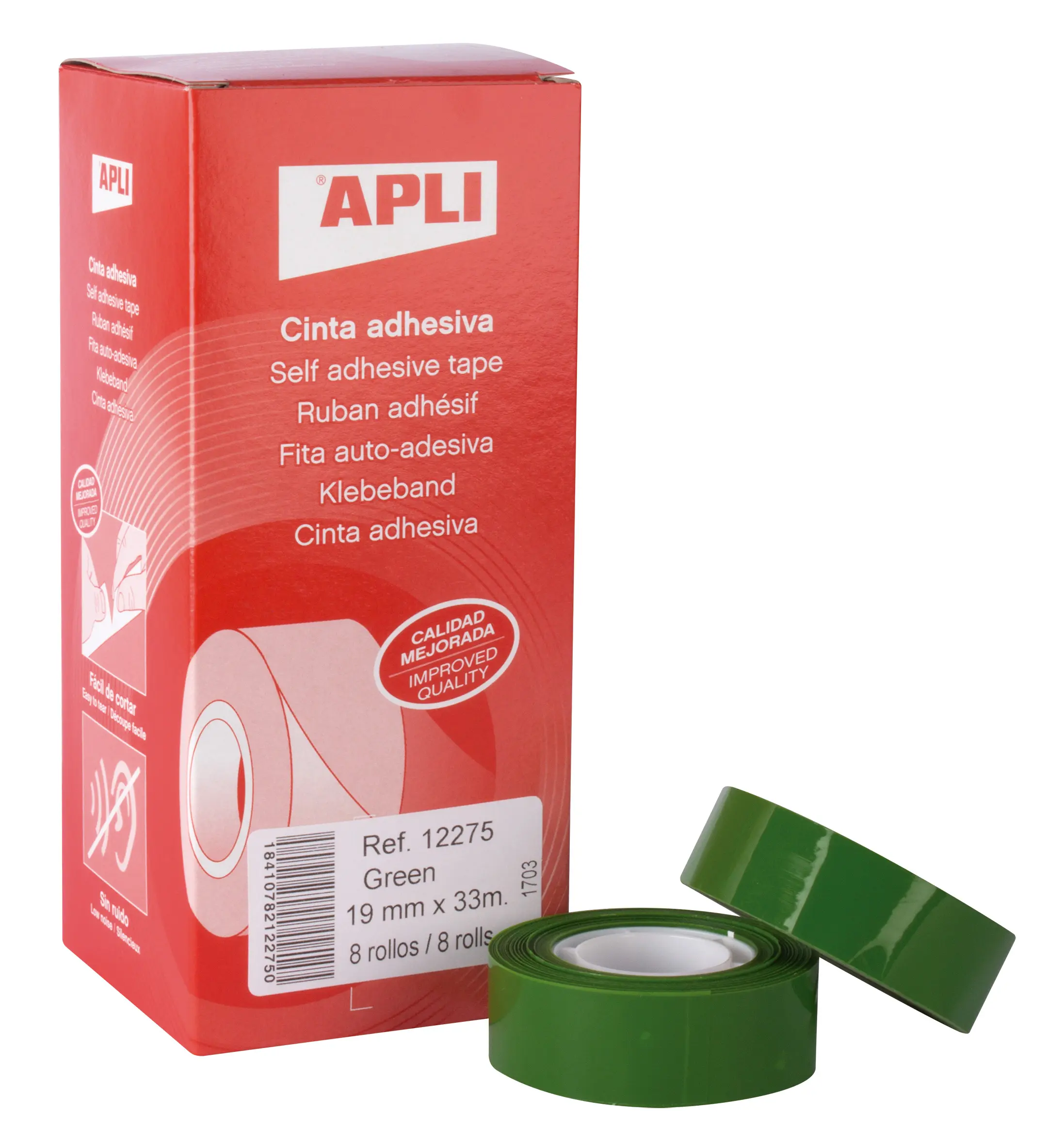 Apli Cinta Adhesiva Verde 19mm x 33m - Resistente al Desgarro - Facil de Cortar - Adhesivo de Alta C
