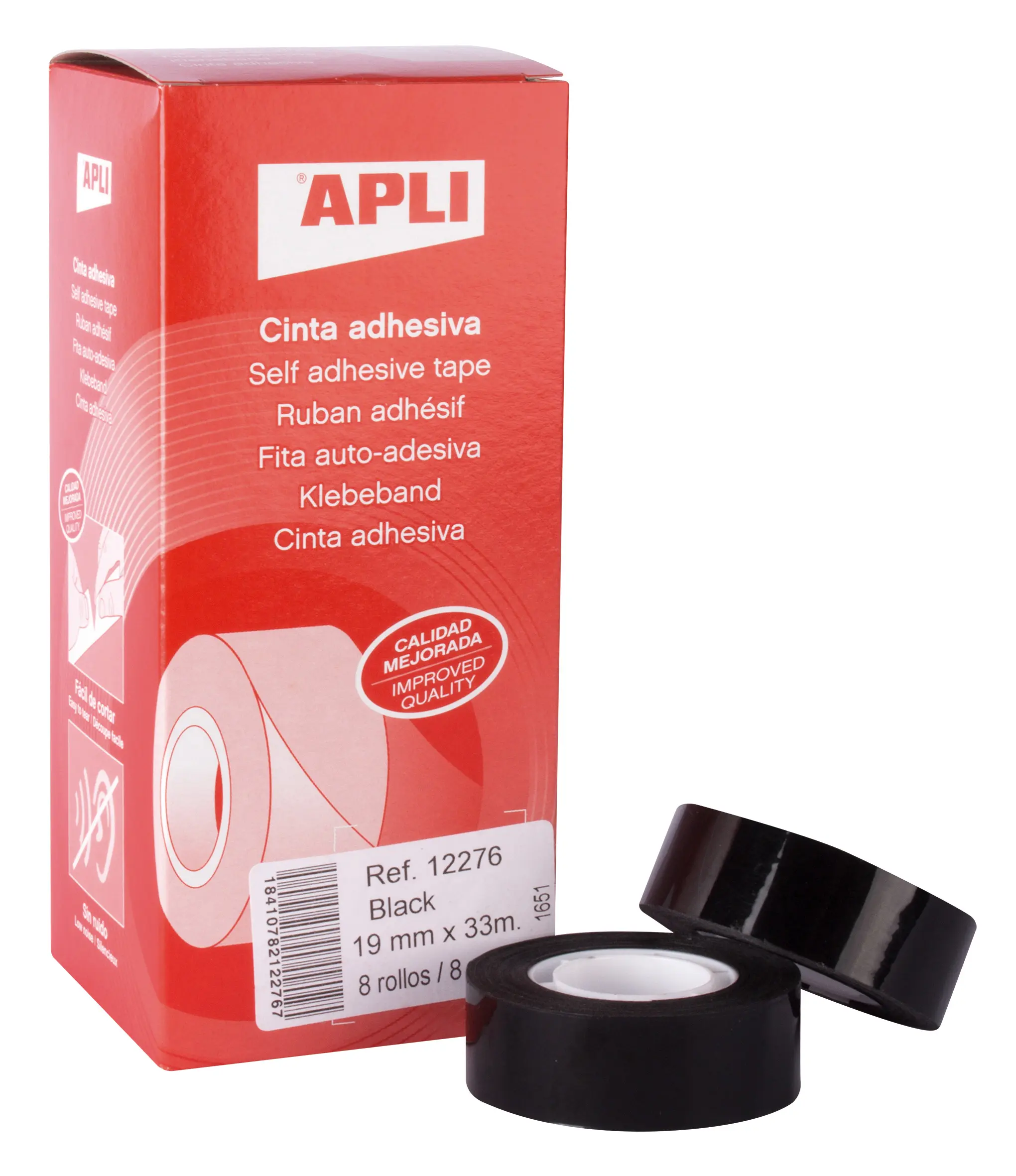 Apli Cinta Adhesiva Negra 19mm x 33m - Resistente al Agua y a la Intemperie - Facil de Cortar con la