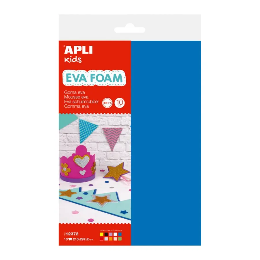 Apli Pack de 10 Goma Eva Multicolor A4 - Grosor 2 mm - Impermeable - Moldeable al Calor - Colores Su