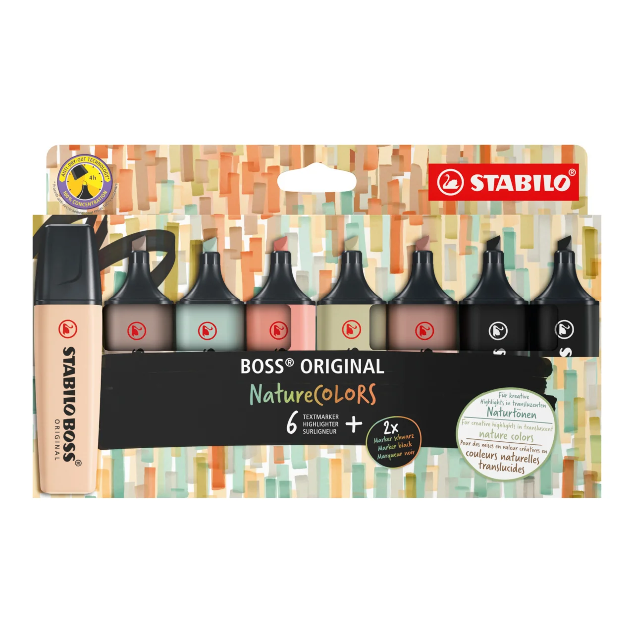 Stabilo Boss Naturecolors Pack de 8 Marcadores - Trazo entre 2 y 5mm - Tinta con Base de Agua - Colo