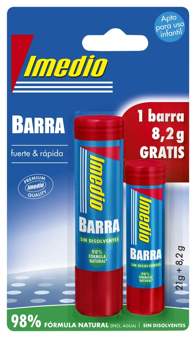 Imedio Pack de 2 Barras de Pegamento 1x 21grs + 1x 8.2grs - Sin Disolventes - Lavable - Apto para Us
