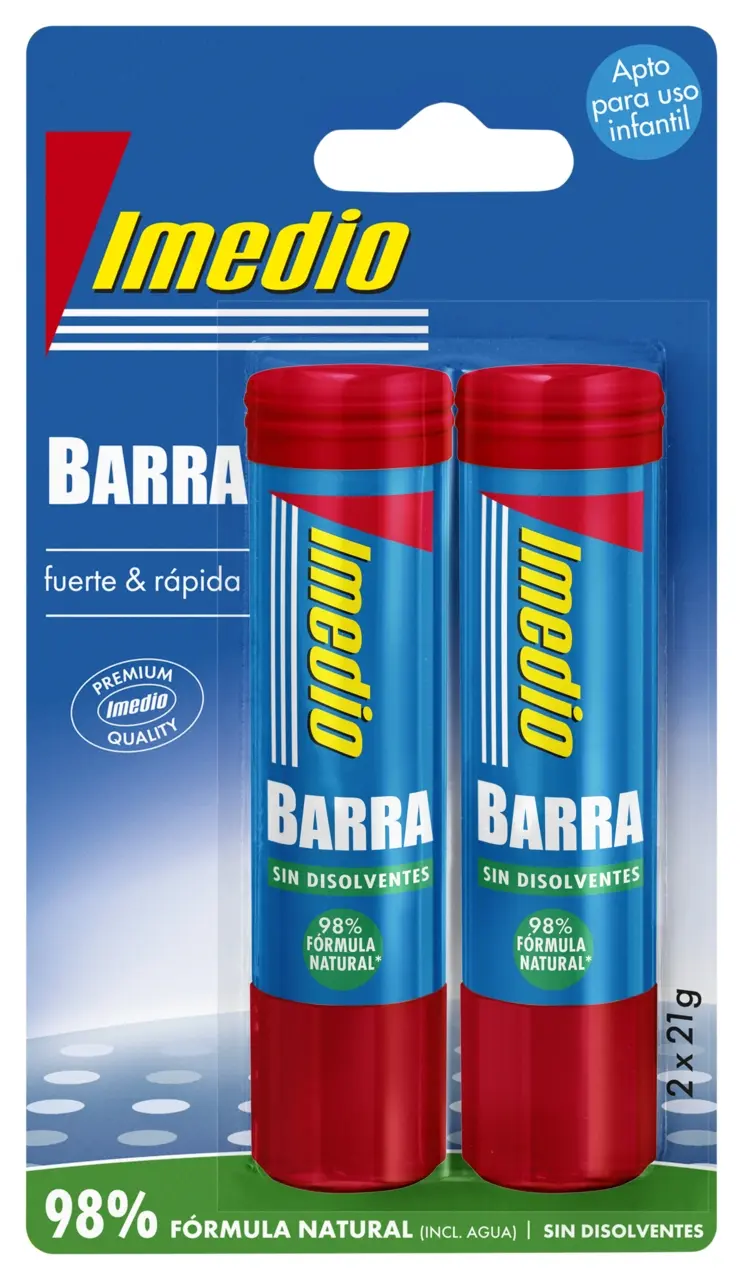 Imedio Pack de 2 Barras de Pegamento de 21grs - Sin Disolventes - Lavable - Apto para Uso Escolar