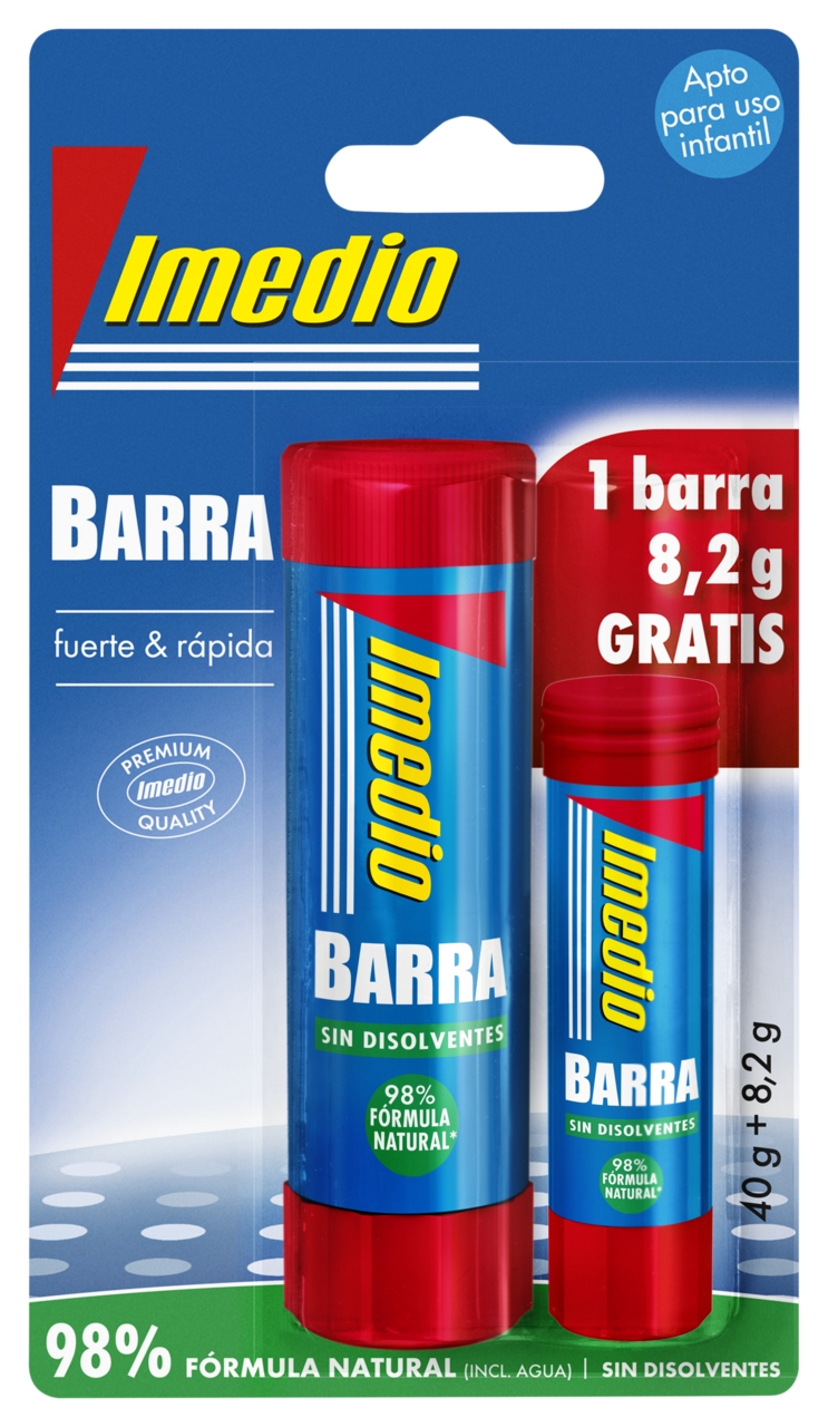 Imedio Pack de 2 Barras de Pegamento de 1x 40grs + 1x 8.2grs - Sin Disolventes - Lavable - Apto para