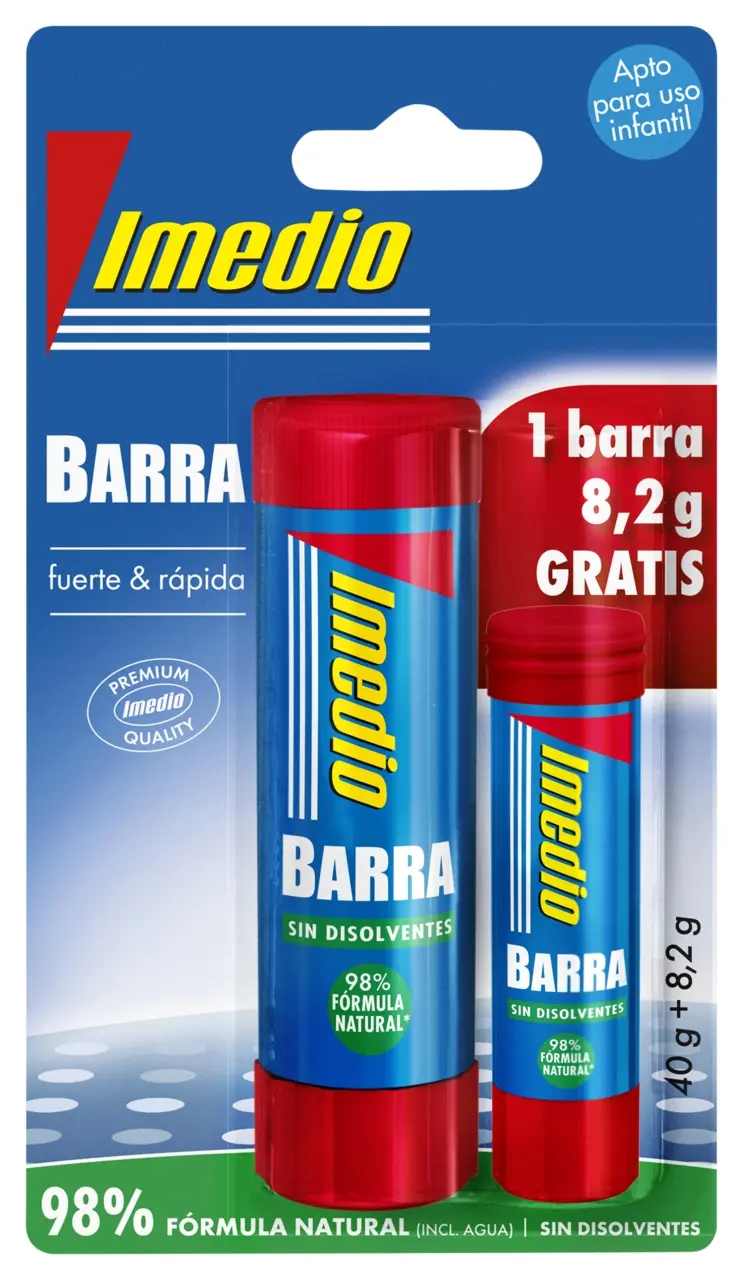 Imedio Pack de 2 Barras de Pegamento de 1x 40grs + 1x 8.2grs - Sin Disolventes - Lavable - Apto para