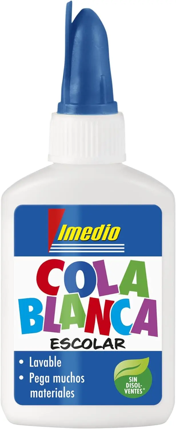 Imedio Cola Blanca Escolar 40gr - Sin Disolventes - Bote Blando Ideal para Ni�os - Con Espatula Inco