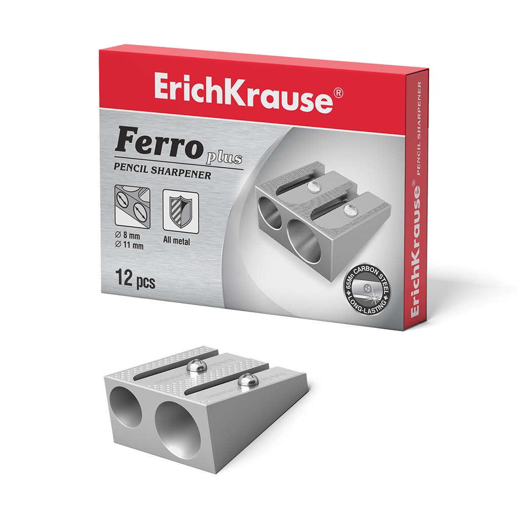 Erichkrause Ferro Plus - Sacapuntas Doble de Aluminio - Agarre Ergonomico - Dos Agujeros de 8mm y 11