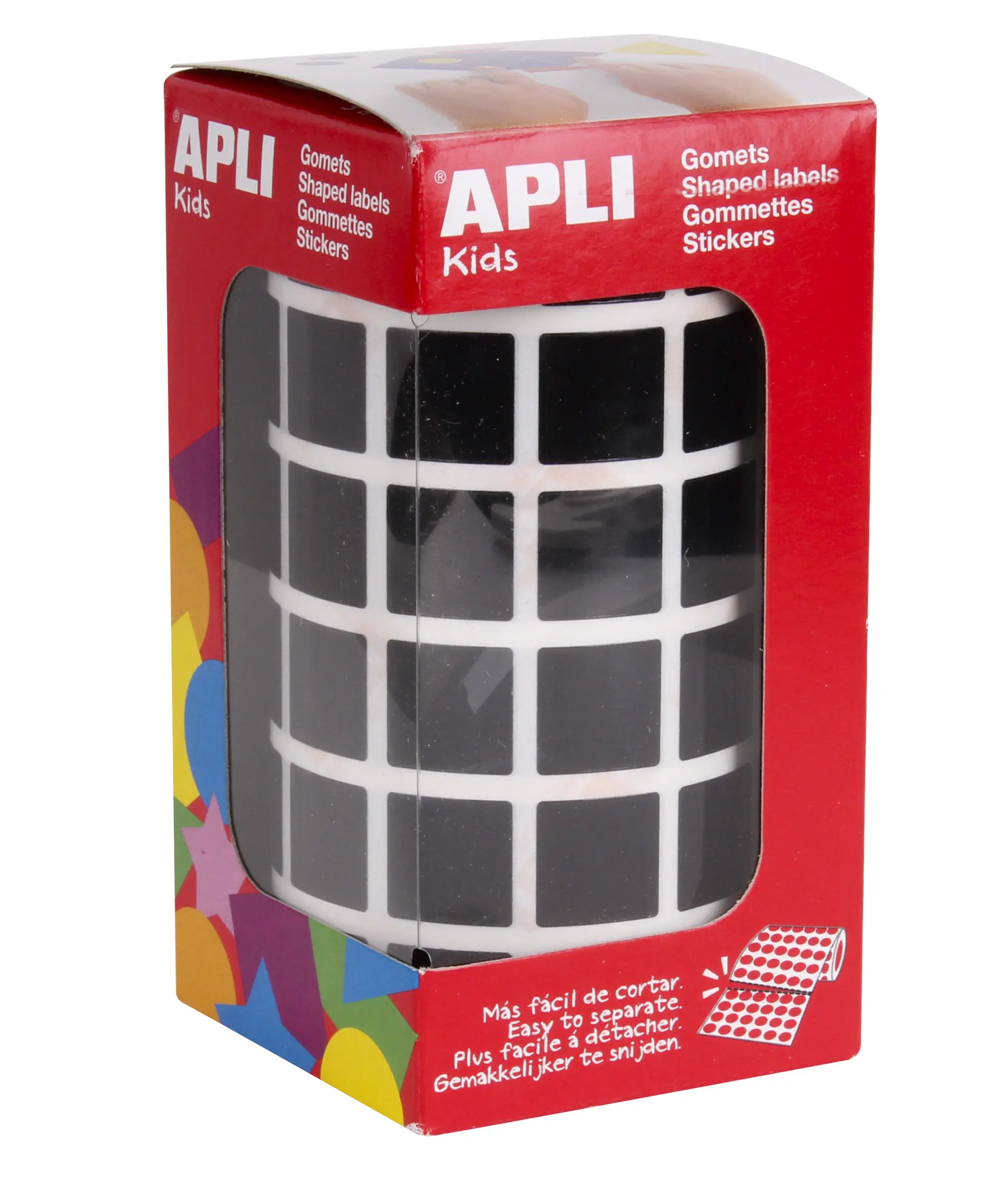 Apli Gomets Cuadrados Negros - 15 x 15mm - 59 Hojas Pretroqueladas - 2832 Gomets por Rollo - Ideal p