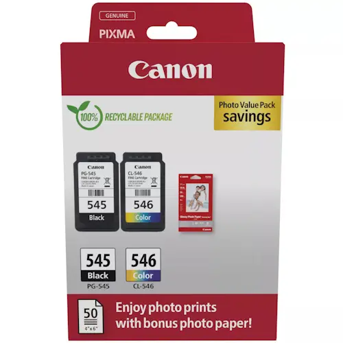 Canon PG-545/CL-546 Pack de 2 Cartuchos de Tinta Originales + 50 Hojas de Papel Fotografico - 8287B0