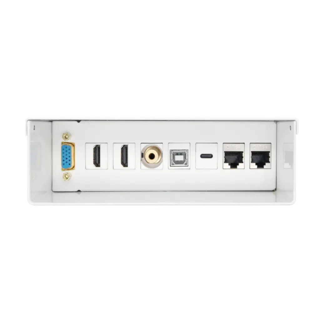 Aisens Caja de Conexiones VGA, Jack 3.5, 2x HDM, 1x USB-, 1x USB-B, 2x RJ45 Cat.6A STP - Color Blanc