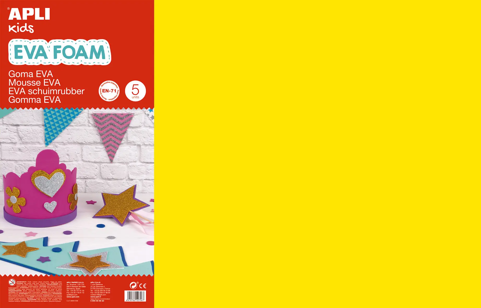 Apli Goma Eva Amarilla 600x400 - 5 Hojas de Tama�o Grande y Flexible