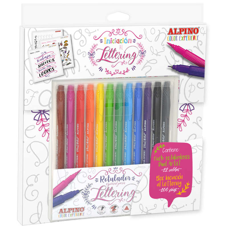 Alpino Color Experience Pack de 12 Rotuladores Dual Artist + Libro Guia de Iniciacion al Lettering -