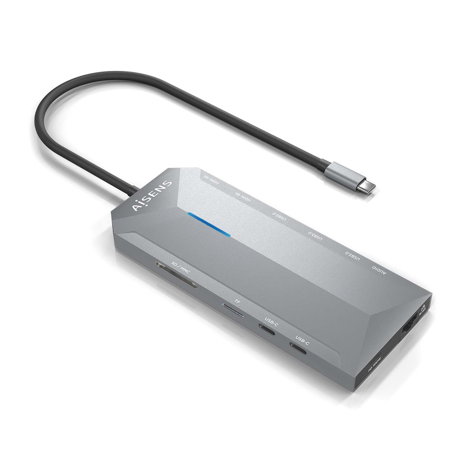 Aisens USB-C Dock 12 En 1 - USB-C a 2xHDMI - 1xRJ45 - 3xUSB-A - 2xUSB-C - 1xUSB-C PD - 1xAudio - 1xS