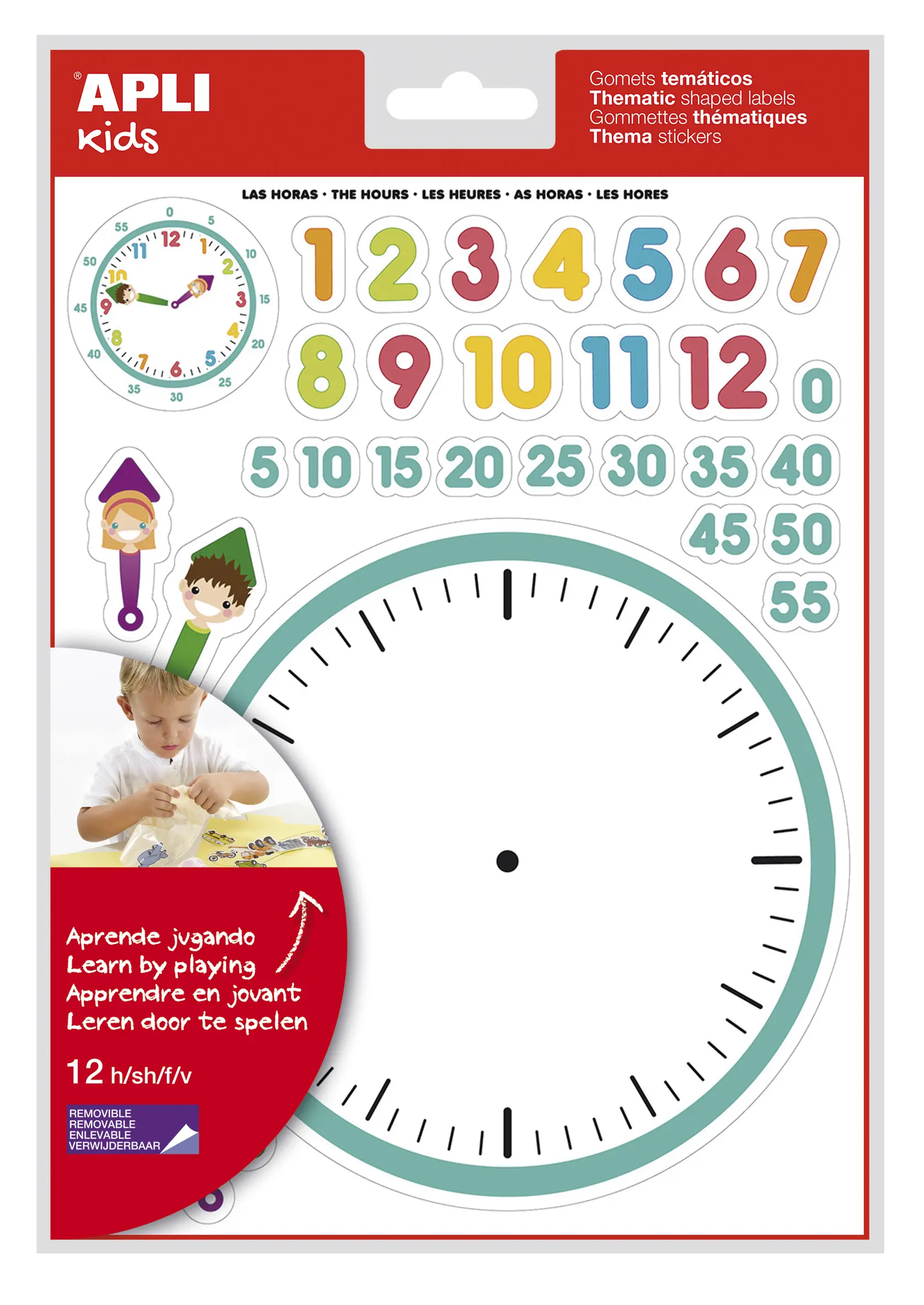 Apli Gomets Tematicos las Horas - 360 Gomets en 12 Hojas - Ayuda en el Aprendizaje de las Horas y Ha