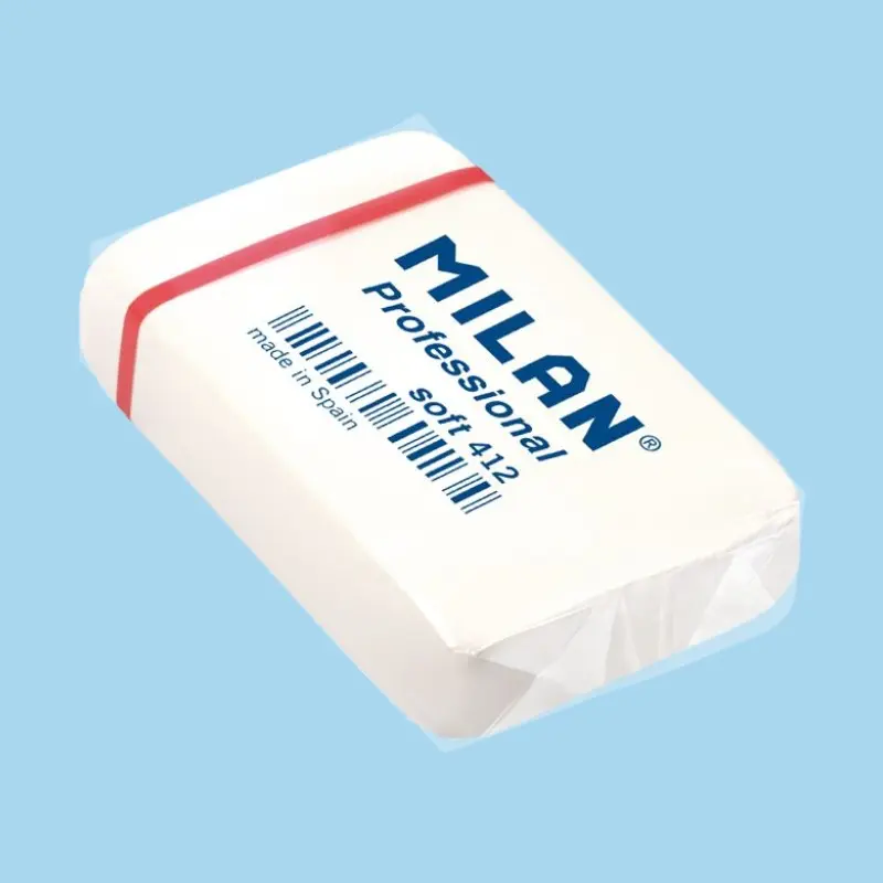 Milan Professional Soft 412 Goma de Borrar Rectangular - Miga de Pan - Caucho Sintetico - Envueltas 