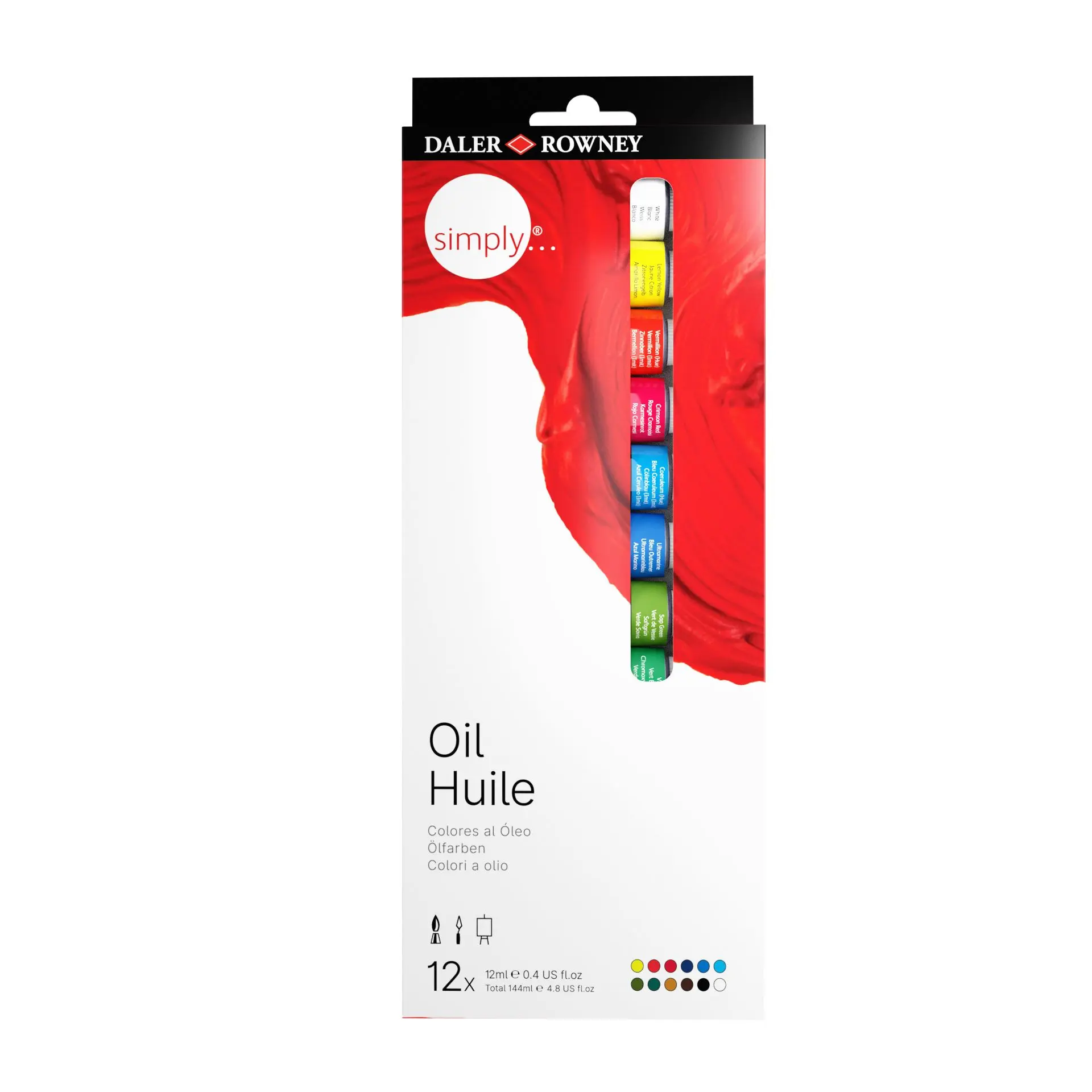 Daler Rowney Simply Pack de 12 Pinturas Oleo 12ml - Excelente Resistencia a la Luz - Colores Surtido