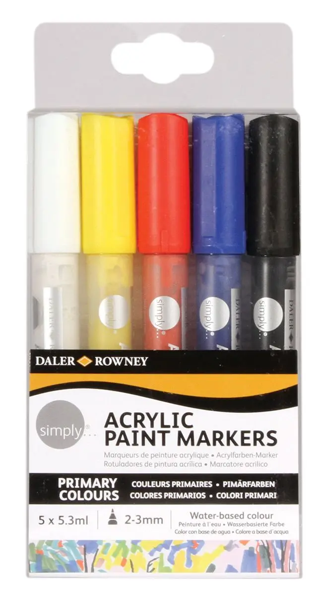 Daler Rowney Simply Pack de 5 Rotuladores Acrilicos - Secado Rapido - Base de Agua - Colores Surtido