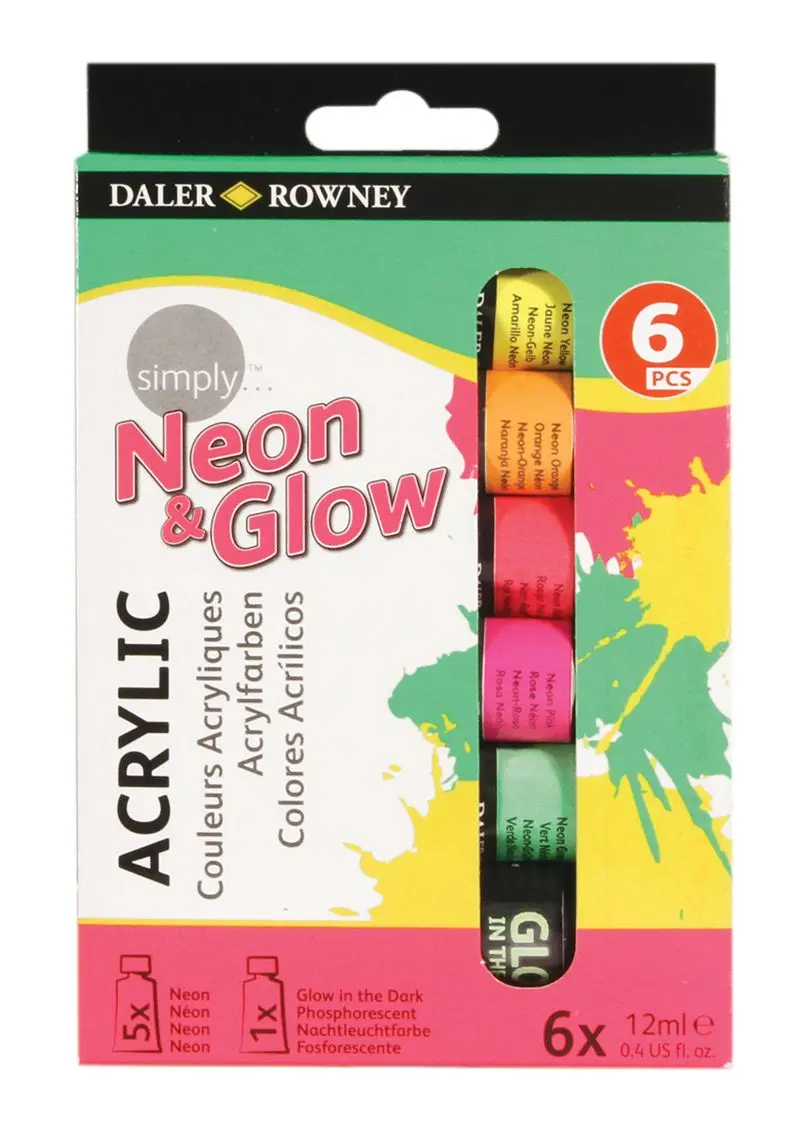 Daler Rowney Simply Pack de 6 Pinturas Acrilicas 12ml - Colores Surtidos Neon